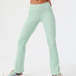Outdoor Voices Rib Flare Green Wide Leg Workout/Yoga Pants